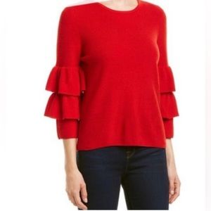 J. McLaughlin Size XS Red Ruffle Sleeve Wool Sweater